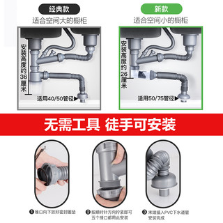 潜水艇厨房水槽下水管洗菜盆防臭洗菜池三通洗碗池排水管全套配件