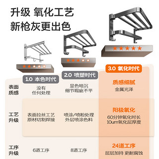 九牧卫生间置物架双折叠枪灰铝合金免打孔防锈耐腐浴室挂件93058系列 【3件套】枪灰93058T3