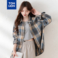 唐狮 TONLION衬衫女2024早秋新款女格纹衬衫WP 蓝色调