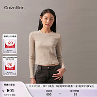 Calvin Klein Jeans24秋季女士通勤简约ck字母圆领打底针织长袖T恤J224783 PED-奶茶咖 L