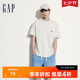 Gap男女装2024夏季纯棉logo口袋短袖T恤宽松简约上衣546493 米白色 180/100A(XL) 亚洲尺码