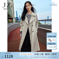 玖姿·安娜蔻都市简约肌理感提花随附腰带风衣外套女装2024秋季 浅灰 2XL