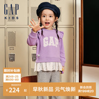 GAP女幼童2024初秋logo拼接花边小飞袖卫衣儿童装上衣643510 紫色 100cm(2-3岁)尺码偏小，选大一码