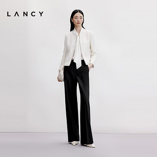 朗姿/LANCY2024秋季时尚绵羊毛圆领小香风外套女简约法式上衣 本白色 3XL