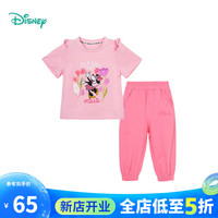 迪士尼宝宝(Disney Baby)童装女童短袖套装米妮卡通休闲套装舒适透气24年夏 桃粉 140