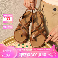 卓诗尼经典时尚女鞋2024夏季罗马鞋休闲日常百搭舒适沙滩凉鞋 棕色 35