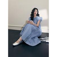 蓝色小飞袖蕾丝背心裙女2024春夏宽松连衣裙娃娃裙子