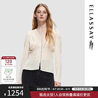 歌力思（ELLASSAY）2024秋季温柔名媛V领气质修身显瘦衬衫女EWD353C00700 象牙白 M