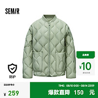 Semir森马羽绒服女纯色三防宽松休闲风2024冬季棒球领轻薄外套慵懒 土灰绿40917 150/76A/XS