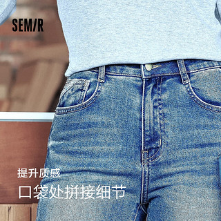 森马（Semir）森柔牛仔牛仔裤女时尚长裤2024秋季喇叭裤港风 牛仔中蓝88201 33