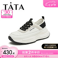 他她（TATA）2024秋厚底休闲女鞋轻便增高运动鞋鞋子板鞋WK602CM4 白/灰/黑 38