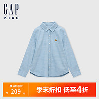 Gap【大小童同款】男童2024初秋纯棉小熊刺绣长袖衬衫623593 浅牛仔蓝 90cm(1-2岁) 亚洲尺码