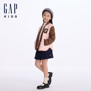 Gap女童2024初秋大G毛巾绣logo撞色羽绒服儿童装外套641839 粉色 160cm(14-15岁) 亚洲尺码