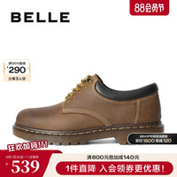 百丽男鞋户外工装鞋2024秋新牛皮复古英伦厚底马丁休闲鞋D3V22CM4