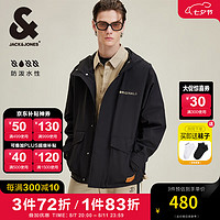 杰克·琼斯（JACK&JONES）男装秋季工装风百搭宽松连帽外套男生字母印花防泼水夹克男 E40 黑色 185/104A/XL