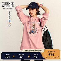 Teenie Weenie小熊2024年早秋长款连帽套头卫衣休闲时髦上衣女 粉色 160/S