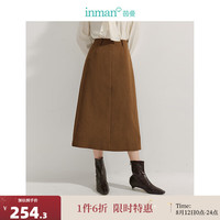 茵曼（INMAN）通勤百搭后开衩半身裙2024秋季女装显高显腿长气质A字裙 摩卡棕 XL