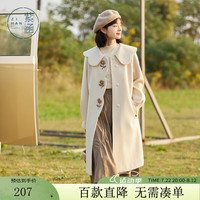 紫涵（ZIHAN）赫本风毛呢大衣休闲中长款大衣外套女百搭花朵 米金 S