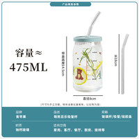 青苹果吸管玻璃水杯女2024夏季家用喝冷饮果汁奶茶咖啡杯子