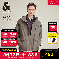 杰克·琼斯（JACK&JONES）男装秋季工装风百搭宽松连帽外套男生字母印花防泼水夹克男 E12 漂流木 180/100A/L