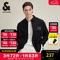 杰克·琼斯（JACK&JONES）秋季时尚百搭舒适翻领上衣字母印花宽松衬衫男外穿休闲薄外套 E40 黑色 180/100A/L