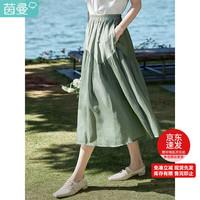茵曼（INMAN）半身裙女夏季休闲百搭蓬蓬裙18322|205 墨绿色 XL