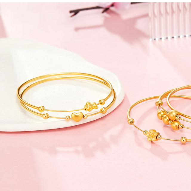 LOVE&LOVE love＆love黄金小桃心手镯子足金999转运珠爱心手饰送女友礼物