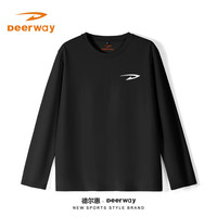 Deerway德尔惠纯棉长袖t恤男女秋季户外运动训练上衣青少年圆领宽松透气打底衫 黑#DR白标 XL