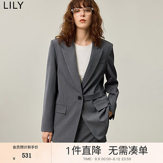 LILY2024秋新款女装格雷系高智感戗驳领H型优雅通勤宽松西装外套 501灰色