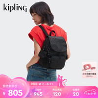 凯普林 kipling【七夕情人节礼物】男女2024秋冬新双肩背包猴子包CITY PACK系列 S-黑底字母印花