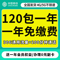 中国移动 神州卡 1年10元月租（30G通用流量+200分钟通话+首月免租+可办理副卡）