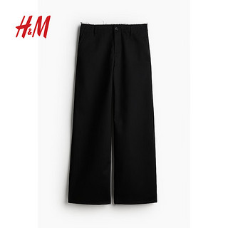 H&M2024秋季女装小个子时尚休闲百搭毛边斜纹布休闲裤1237320 黑色 170/84 44