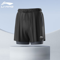 李宁（LI-NING）泳裤男士防尴尬五分双层游泳裤舒适高弹水陆两用沙滩裤394黑灰L