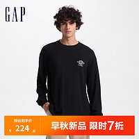 Gap男女装2024初秋logo网眼布肌理感长袖T恤休闲上衣636993 黑色 170/92A(M) 亚洲尺码