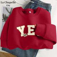 La Chapelle City拉夏贝尔牛奶丝宽松圆领卫衣女春秋季2024年简约时尚感上衣 车厘子红-yes英文 M
