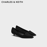 CHARLES&KEITH24秋季CK1-61720209尖头猫跟通勤低跟浅口单鞋 BLACK TEXTURED黑色纹理 36