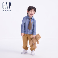GAP男童2024初秋纯棉小熊刺绣长袖衬衫百搭儿童装上衣623593 深牛仔蓝 130cm(8-9岁) 亚洲尺码