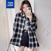 唐狮 TONLION2024早秋新款女黑白格衬衫WP 白黑格