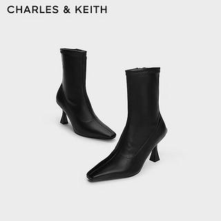 CHARLES&KEITH24秋季CK1-90360403气质细高跟弹力短靴瘦瘦靴 Black黑色 36