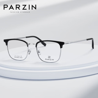 帕森（PARZIN）光学近视眼镜架 职场商务眉框轻钛简洁休闲镜 可配近视 68163 万新镜片1.60绿膜【400度内】 亮黑/亮银