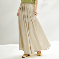 茵曼（INMAN）法式简约显瘦A字裙2024夏季慵懒松弛感高腰半身裙大摆伞裙子 米色 M