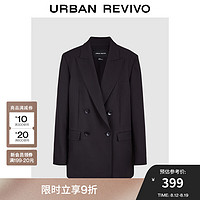 URBAN REVIVO UR2024秋季女装知识分子通勤气质宽松西装外套UWM140002 黑色 M