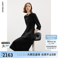 朗姿羊毛复古法式赫本风收腰裙子2024年秋季新款小黑裙气质连衣裙 黑色