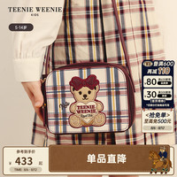 Teenie Weenie Kids小熊童装24女童经典格纹可爱学院风斜挎包 酒红色 FRE