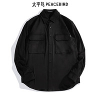 太平鸟男装长袖衬衫男潮流休闲衬衫合集 黑色工装衬衫 B2CHC3165 L