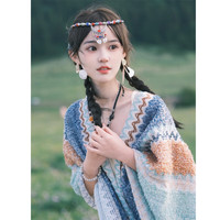 婕菲图波西米亚丽江旅行拍照民族风披肩斗篷女外套大理新疆西藏旅游披风 宿雾蓝【披肩】