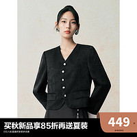 太平鸟 青玉枝 新中式翻袖国风短款外套女2024秋装小个子气质 黑色(第一批） S