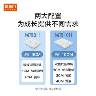 喜临门母婴适用 偏硬支撑脊椎黄麻 纯棉亲肤面料 双核抗菌防螨床垫 诺蓝8H床垫+儿童可水洗乳胶枕*1 1.5*2米