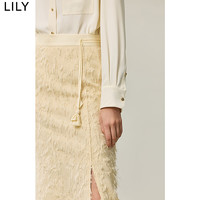 丽丽 LILY2024秋女装国风提花肌理感流苏立体花朵盘扣直筒裙半身裙 703米白 S