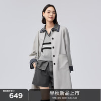 伊芙丽（eifini）【爆款升级】伊芙丽撞色卡其色气质天丝风衣外套女2024秋季新款